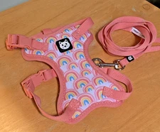 Vibrant Life Peach Rainbow Cat Kitty Harness with Leash O/S READ