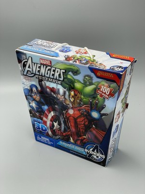 Avengers Assemble Super 3-D (6) 100 piece puzzles in carry box Complete