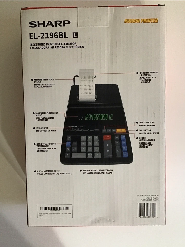 Sharp EL-2196BL 12-digit 2-color Ribbon Printer Large Desktop Calculator New! - Image 2 of 4