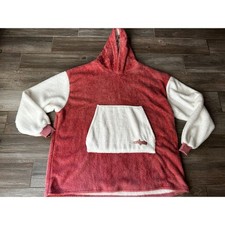 Oversized Plush Hooded Blanket Sweatshirt Pink White Cozy Loungewear One Size