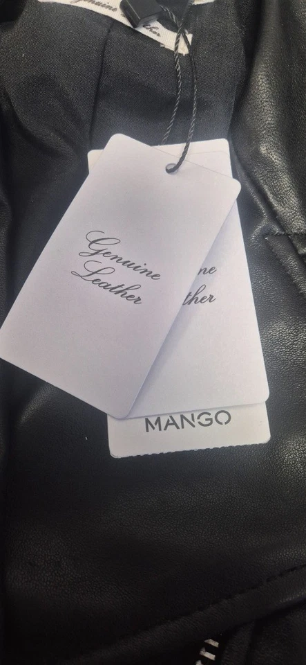 MANGO Genuine Leather Jacket Cropped Hem Full Zip Black BRAND NEW BNWT - Image 3 of 3