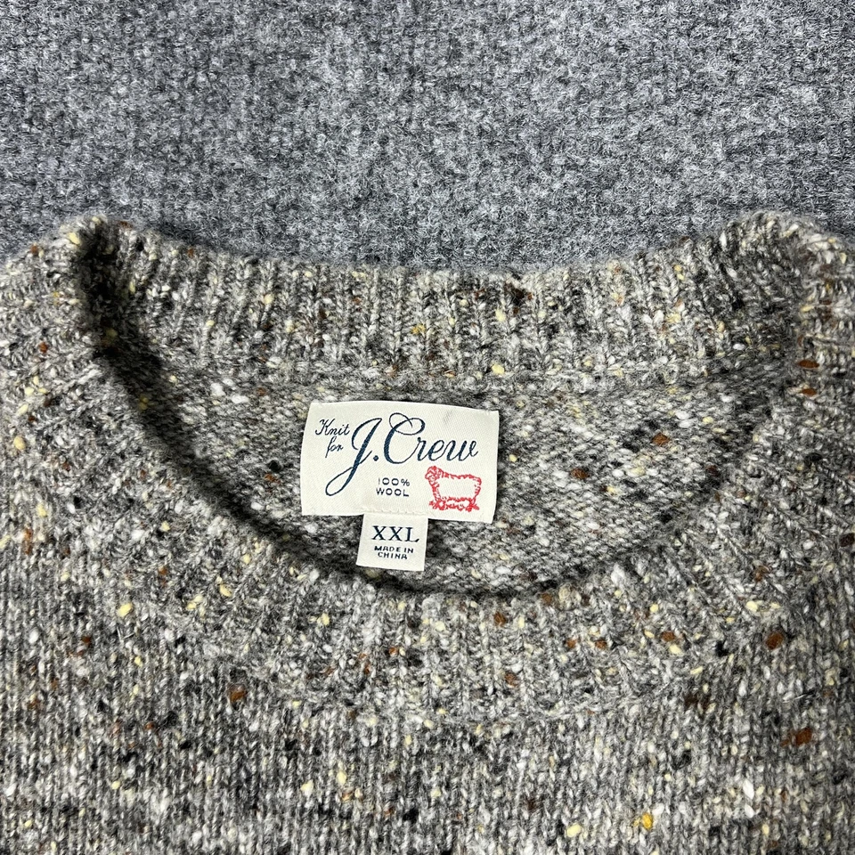 J Crew Sweater Mens 2XL Gray 100% Wool Speckled Donegal Tweed Crewneck Pullover - Image 2 of 4