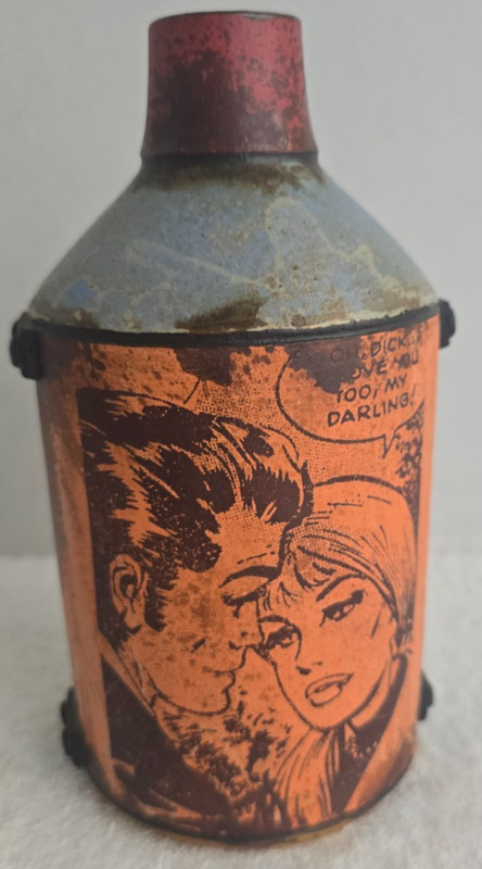 VINTAGE OLD CONE TOP CONTAINER CANTEEN BOTTLE CERAMIC POP ART COMIC ARTWORK