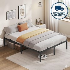 Lit 140×190 Métal avec Sommier à Lattes & Rangement – Livraison Gratuite