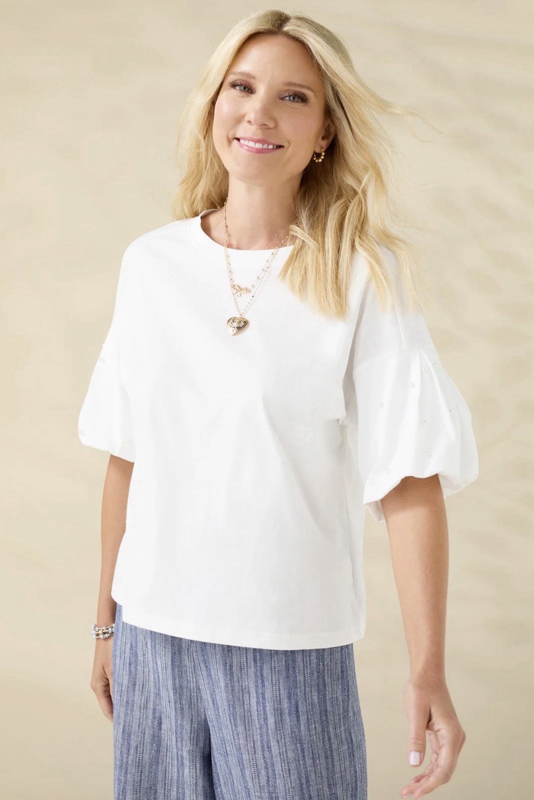 COCO+ CARMEN WOMEN’S CAMILLE TOP WITH PEARL PUFF SLEEVE S/M
