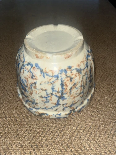 Vtg #6 Red Wing Spongeware Bowl Blue Brown Stoneware Paneled 6” Wide 4” Tall