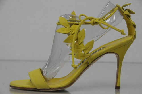 Nuevo Manolo Blahnik Bolabasan Hoja Amarillo Sandalias de Tiras 38 40 - Imagen 4 de 16