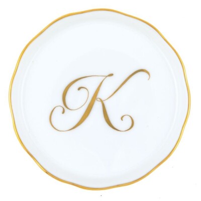HEREND,  COASTER WITH MONOGRAM LETTER K,  #600341-K,  W/24KT GOLD, BRAND NEW