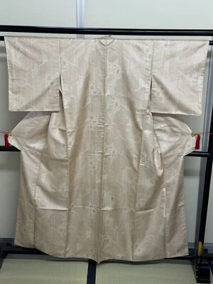 Kimono vintage japonais pure soie blanche chère Oshima hauteur 61,81 pouces - Photo 1/4