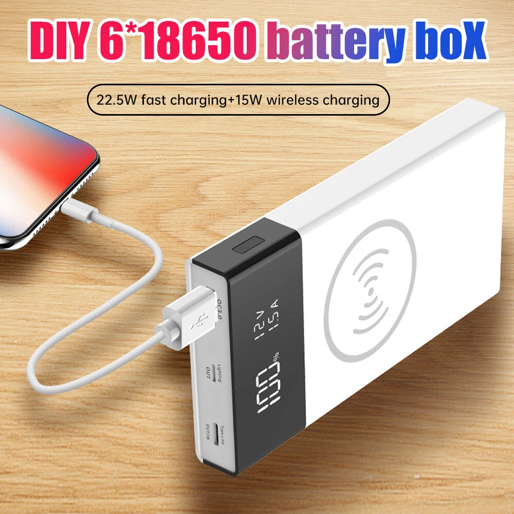 Power Bank Case 6*18650 Battery Charger Box DIY Shell Kit 15W Wireless Charging