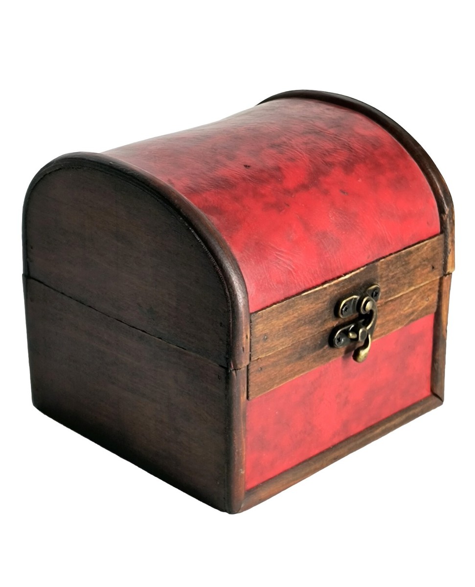 New Hobby Lobby Distressed Red Trinket Box Chest with Hinged Lid 