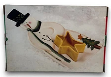 JC Penny Home Collection Merry Snowman Chip and Dip Dish 2 Piece New In Box