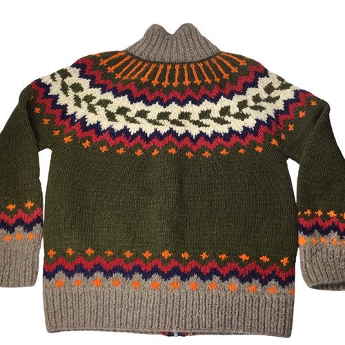 Wool Hand Knit Chunky Cardigan Sweater Ecuador Native Full Zip Unisex Colorful - Picture 6 of 7