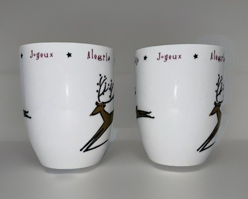 2 Reindeer Christmas Holiday Coffee Mug "Joy" In 5 Languages 4.25" World Market - Picture 3 of 9