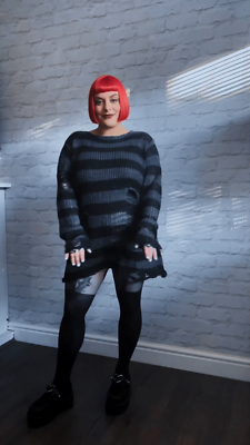 90's Oversized Striped Gothic Grunge Jumper - Chunky Knitted 90's Oversized Striped Gothic Grunge Jumper - Chunky Knitted