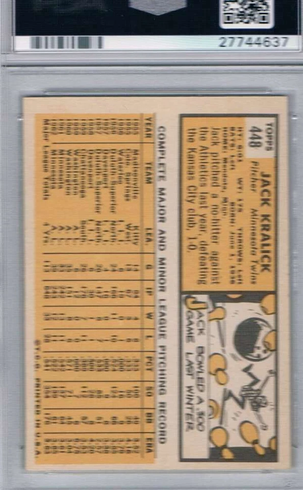 1963 Topps #448 Jack Kralick PSA 8 ST Twins - Image 2 of 2