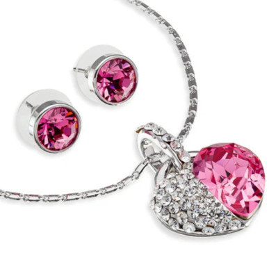 Swarovski Kristall Elemente Anhänger Halskette und Ohrringe Liebe Herz Set, Geschenkidee