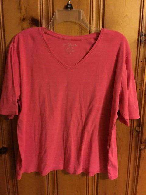 Chicos 100% Cotton Tee Size 3 XL Hot Pink V Neck 3/4 Sleeves Top Shirt Pre-Own | eBay