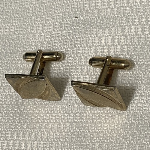 Di Gino MCM 50’s Square Eye Diamond Cut Silver Tone Cufflinks Pair Vintage - Picture 4 of 12