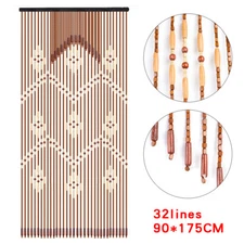 Retro Wooden Bead String Curtain Doorway Porch Partition Curtain 31/32 Lines