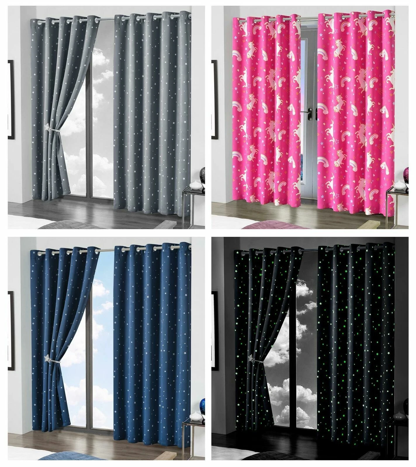 Glow In The Dark Black Out Curtains Bedroom Thermal Blackout Curtain Pair