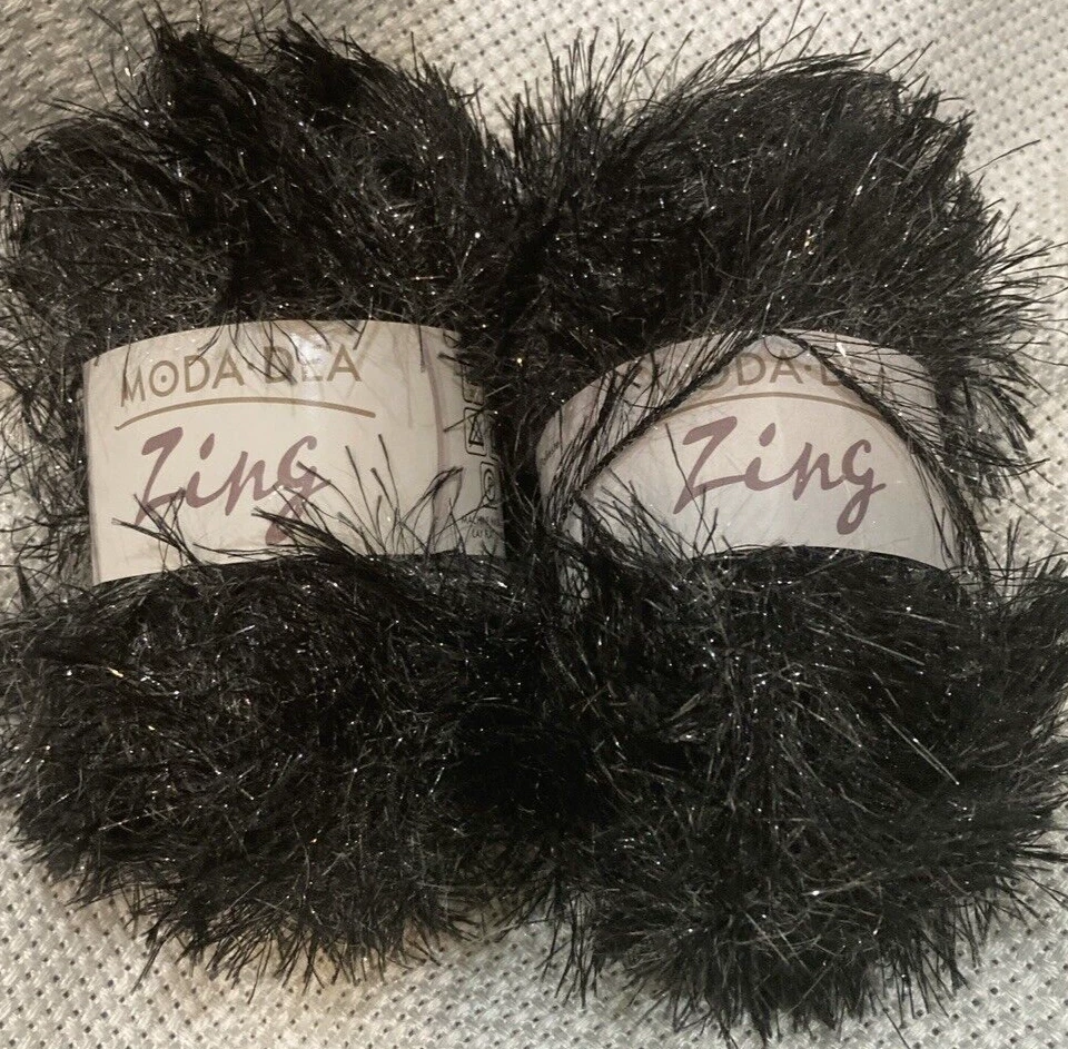 MODA DEA ZING YARN, lot of 2 skeins. Midnight, 50 grams each, Eyelash - Image 2 of 4