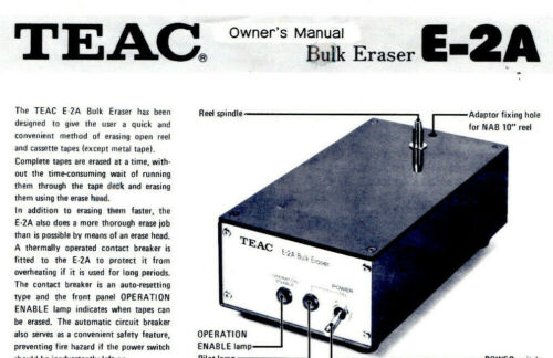 TEAC Bulk eraser E-2A Reel >reel Owner's Manual PDF Download Scan from original  - Foto 1 di 1