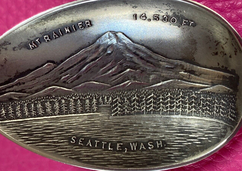 Mt Rainier Seattle Washington Gold Miner Mining 5.4" Sterling Souvenir Spoon 16g