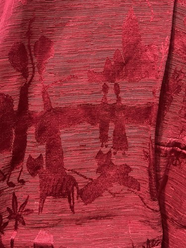Chico’s Design Jacket XL Silk & Linen Maroon Red 6 Button Pocket Palm Tree - Picture 12 of 16