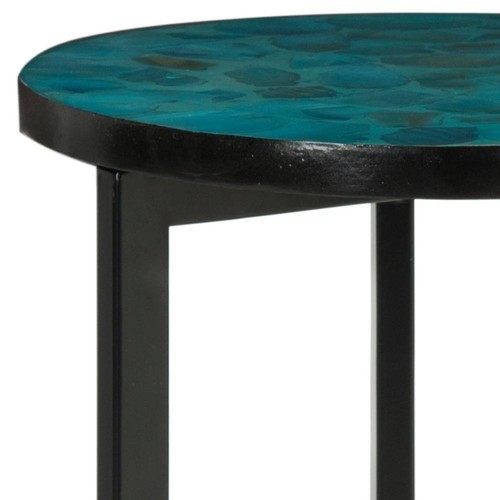 SAFAVIEH End Table 16.1" Round Bohemian Acrylic Turquoise Top/Black Metal Frame - Picture 7 of 9