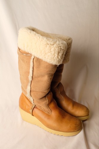 Stivali shearling platform anni 70 zeppa misura 7,5 Morgan Quinn vintage Apres Ski Sherpa - Foto 8 di 22