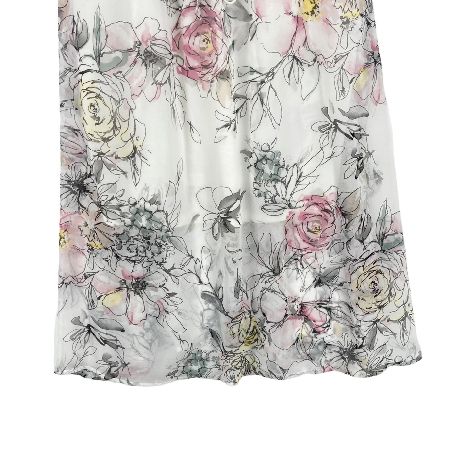 Vestido para mujer White House Black Market calce y acampanado mediano blanco floral capucha cuello Foto 3 de 4