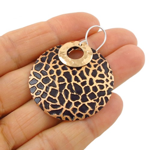 Animal Print Copper 925 Silver Earrings Large Circle Two Tone Drops Gift Boxed - Picture 5 of 5