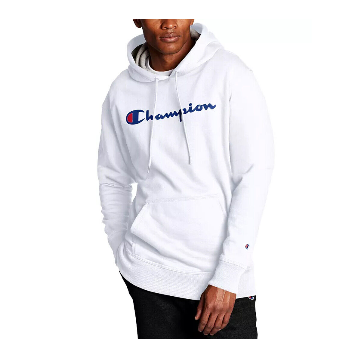 Champion Mens Powerblend Graphic White Pullover Hoodie GF89H Champion Mens Powerblend Graphic White Pullover Hoodie GF89H