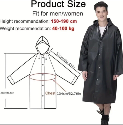 Regenmantel mit Kapuze, wasserdichte Regenbekleidung für Damen/Herren, schwarz - Bild 5 von 9