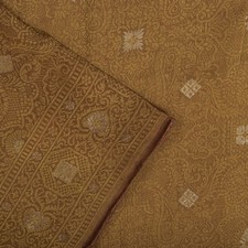 Sanskriti Vintage Brown Sari Pure Silk Brocade Style Zari Woven Sari 5 Yd Fabric