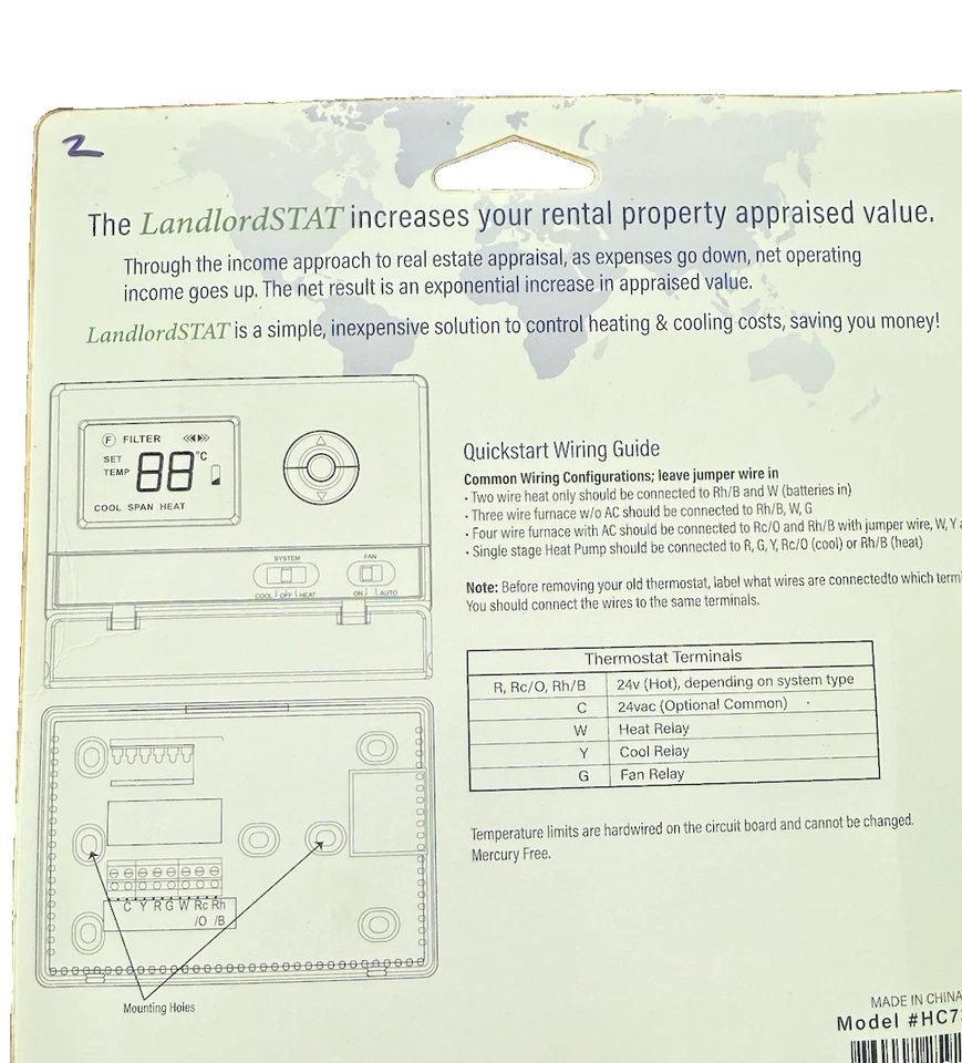 Landlord Thermostat by Chicago Controls HC7174 Tamper Proof Heat to 71 AC to 74 - Image 2 of 3