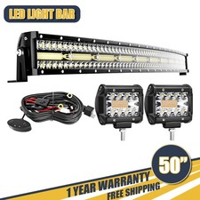 Triple Row 50 Curved 288w Led Light Bar 2x 4 60w Pods Combo For Off Road