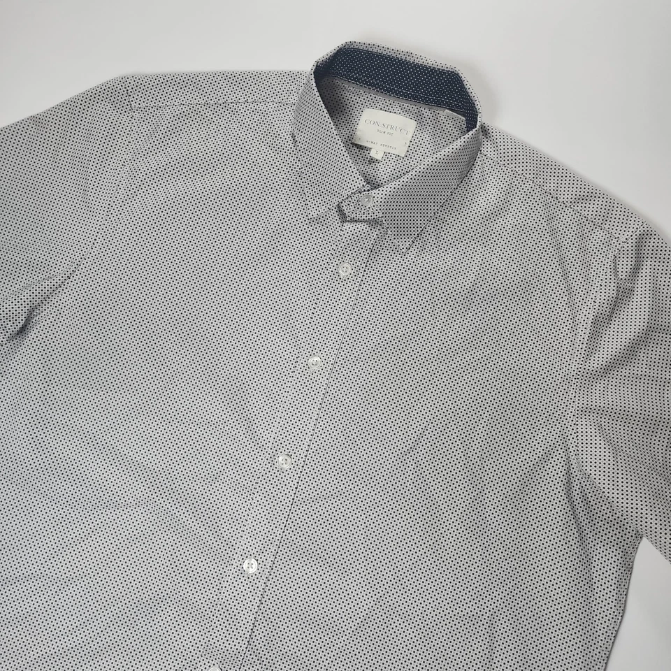 Con.Struct Shirt Mens L Gray 4 Way Stretch Slim Fit Polka Dot Short Slevee EUC - Image 2 of 4