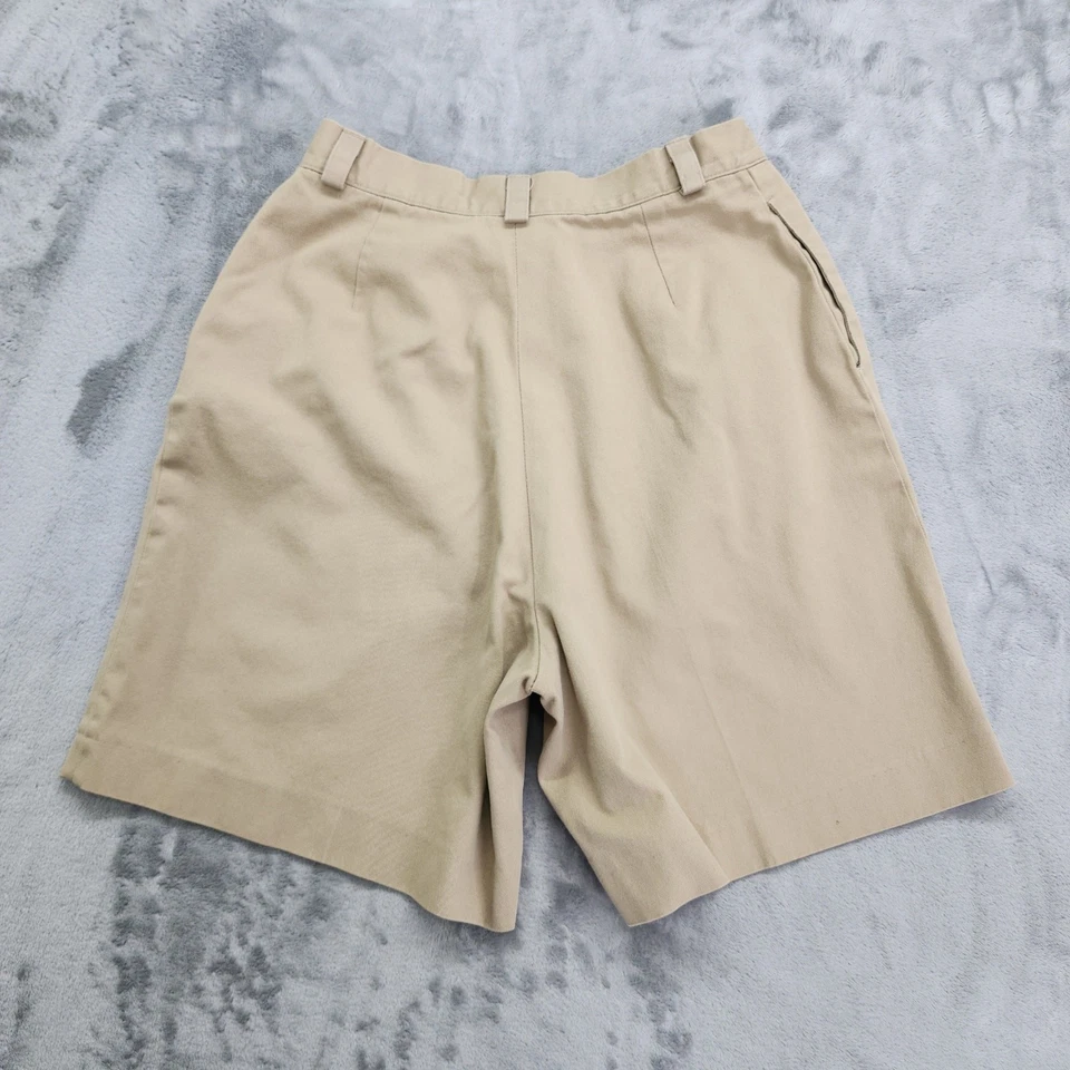 复古 90 年代 Haggar 休闲短裤女式 12 棕褐色打褶高腰百慕大妈妈 — 第 4/4 张图片