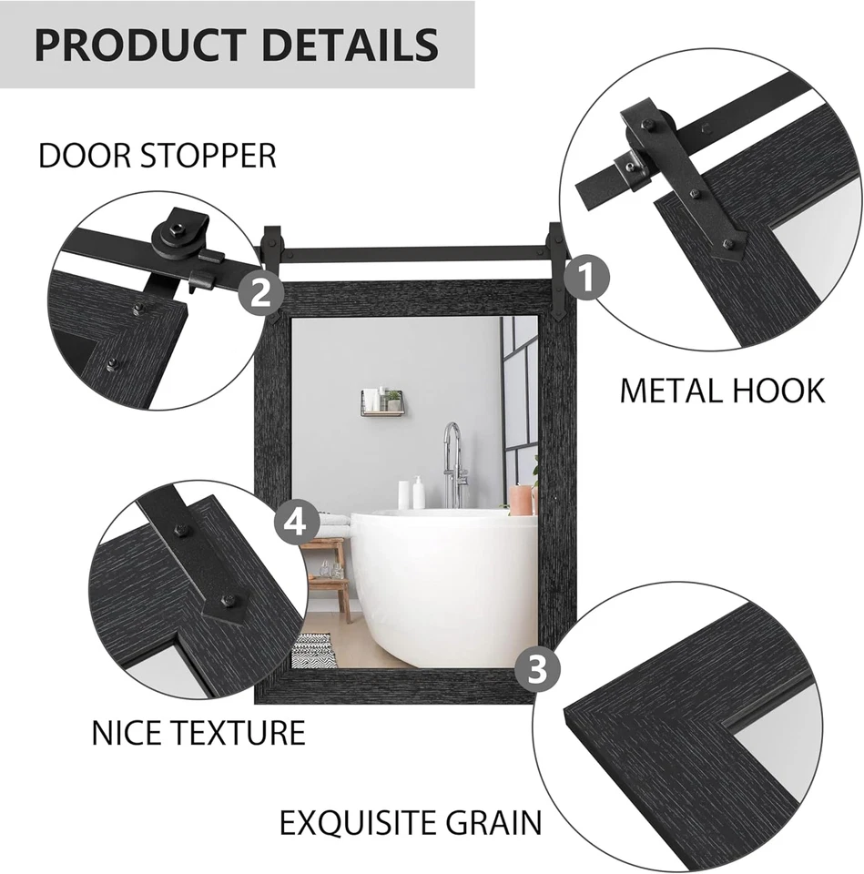 Farmhouse Bathroom Mirror for over Sink 22”X32” Black, Rustic Western Barn Decor - Image 4 of 4