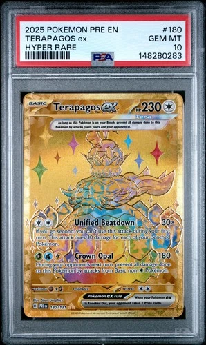 2025 POKEMON PRE EN-PRISMATIC EVOLUTIONS HYPER RARE #180 TERAPAGOS EX PSA 10