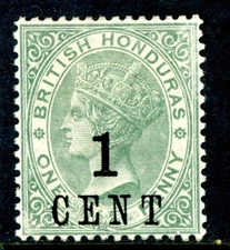 British Colonies 1892 QV Honduras 1¢/1¢ Green Sc #47 Mint W951