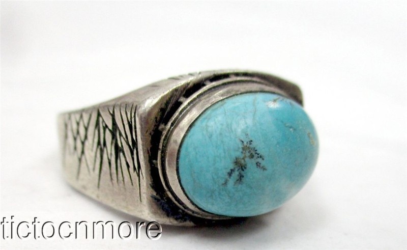 VINTAGE NAVAJO INDIAN MODERNIST BLUE STONE OVAL RING MENS STERLING