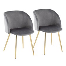 Fran Contemporary Chair in Gold Metal and Silver Velvet by - Set of 2