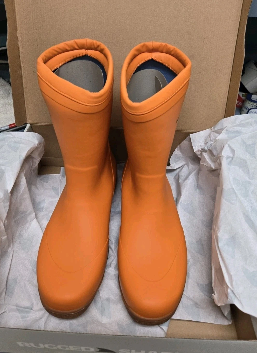RUGGED SHARK Mens Size 12 Great White Fishing Boots Waterproof Deck Boots Orange
