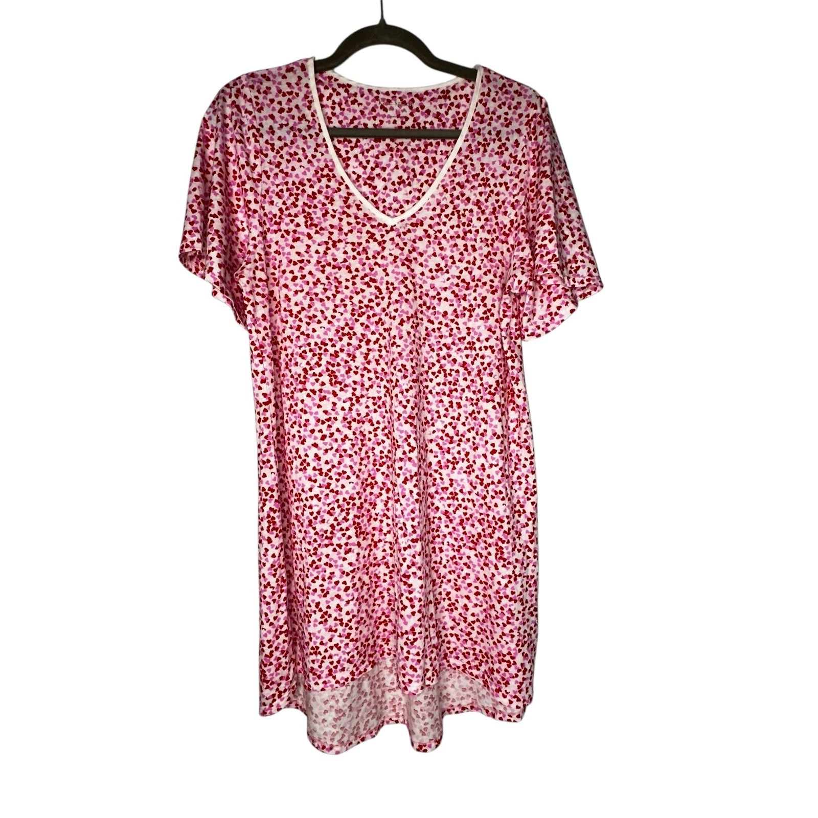 Camicia da notte Kate Spade taglia small morbida camicia da notte loungewear rosa cuori rossi