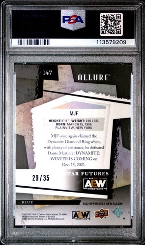 2022 Upper Deck Allure AEW MJF #19 Blue Rainbow Parallel /35 PSA 9 MINT POP 2! - Picture 2 of 2