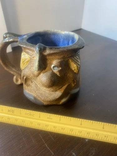 Ugly Face Vintage Folk Art Hand Thrown Coffee Tea Cup Mug Pottery Funny Face