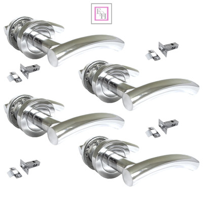 Chrom Türgriffe modern Bogenhebel auf Rundrosette + Rohrriegel 4 Paar